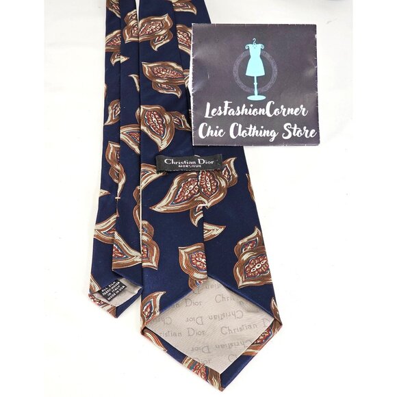 Christian Dior Monsieur Men's Silk Tie Blue /Brown Paisley Design Made Italy 246 - Picture 7 of 11